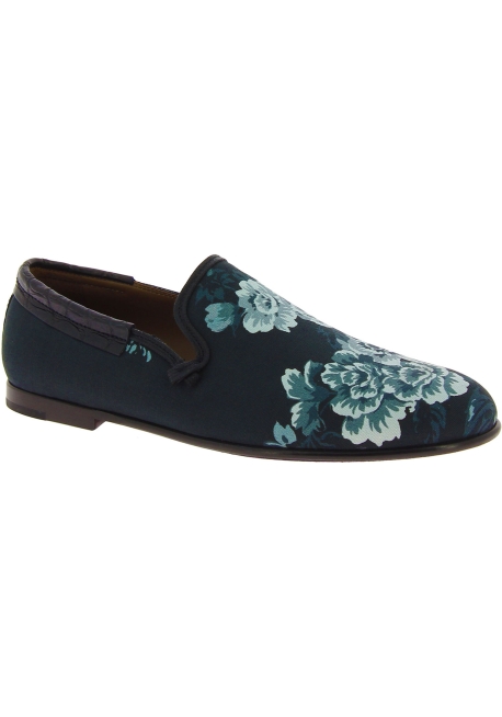 Dolce&Gabbana Mocassins pour homme en cuir bleu azur imprimé crocodile