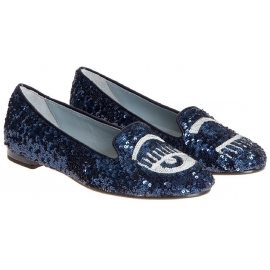 Chiara Ferragni ballerines en sequins bleus oeil argent