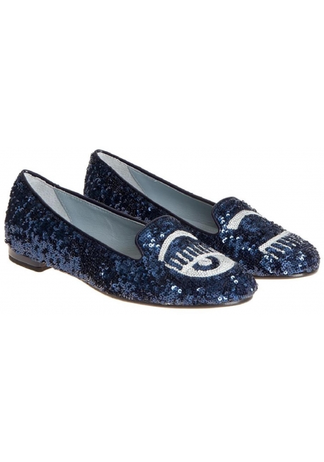 Chiara Ferragni ballerines en sequins bleus oeil argent