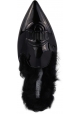Chiara Ferragni Sandales mules à bout pointu pour femmes en cuir verni noir avec doublure en fourrure
