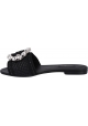 Dolce & Gabbana Sandales plates pour femmes en raphia noir avec cristaux