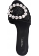 Dolce & Gabbana Sandales plates pour femmes en raphia noir avec cristaux