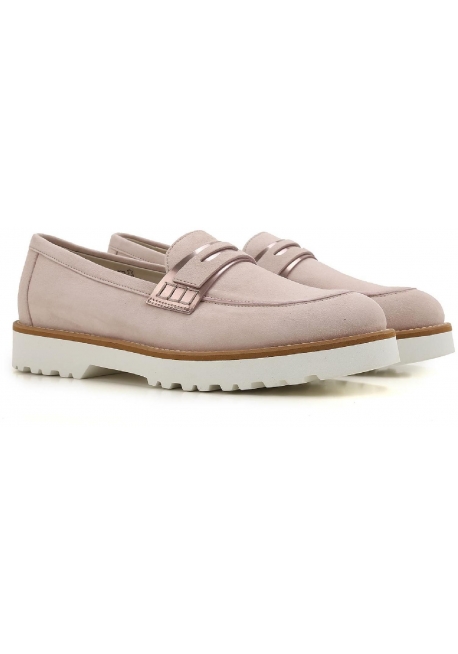 Mocassins Hogan femme en cuir veau velours rose