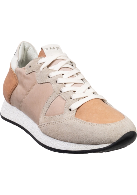 Philippe Model Baskets basses pour femme en cuir suédé et tissu rose poudré