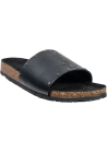 Saint Laurent Sandales plates à enfiler pour femmes en cuir noir avec logo brodé sur la bande