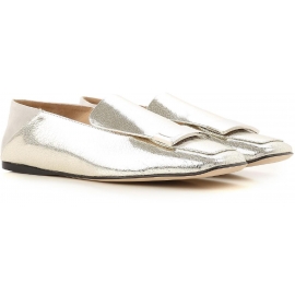 Mocassins Sergio Rossi pour femme en cuir lamé argent