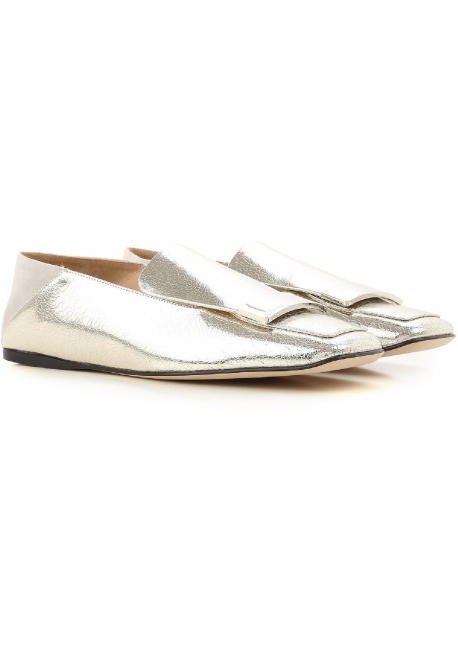 Mocassins Sergio Rossi pour femme en cuir lamé argent