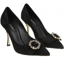 Dolce&Gabbana femme escarpin Talons en cuir noir avec zircons