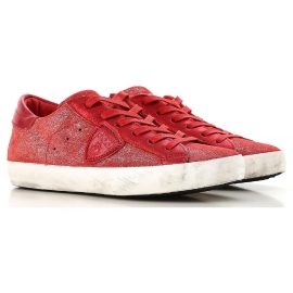 Philippe Model Baskets femme en daim rouge avec semelle blanche