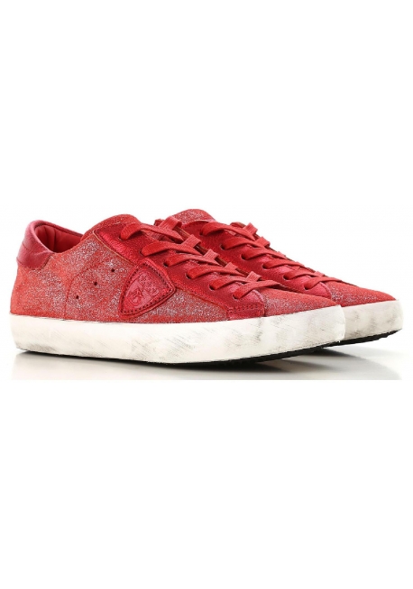 Philippe Model Baskets femme en daim rouge avec semelle blanche