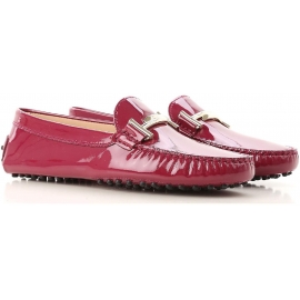 Tod's Mocassins femme en cuir verni Rose foncé avec boucle en métal