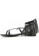 Sandales plates Saint Laurent frange en cuir noir