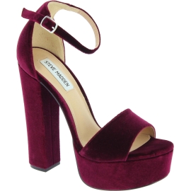 Steve Madden Sandales à talon haut plateforme pour femme en velour bordeaux