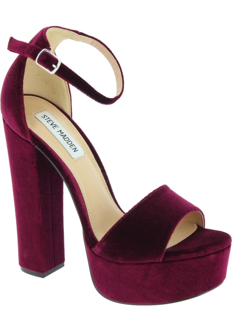 Steve Madden Sandales à talon haut plateforme pour femme en velour bordeaux